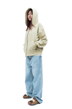 Beige Zip-Up Hoodie