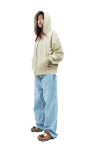 Beige Zip-Up Hoodie